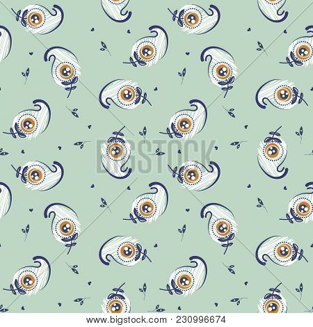 Feather Cute Green Mint Seamless Pattern Vector. Fabric Print Repeat Texture.