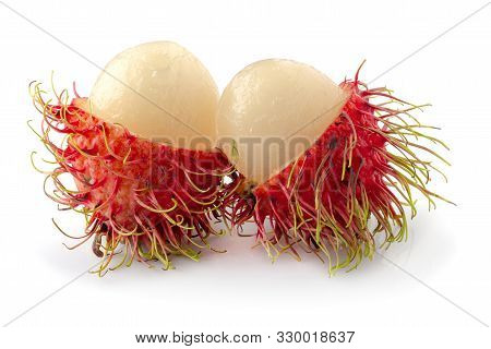 Rambutan Sweet Fruit Isolated Over White Background.