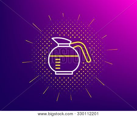 Coffeepot Line Icon. Halftone Pattern. Coffee Hot Drink Sign. Brewed Fresh Beverage Symbol. Gradient