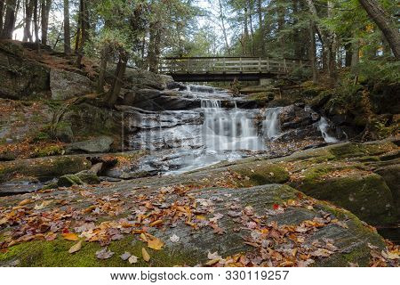 The Strong Flow Of High Falls, In Autumn, In Bracebridge, Ontario.