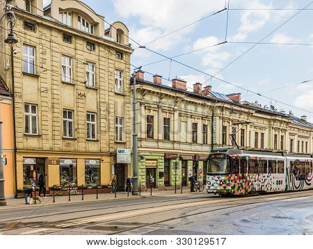 Krapodgrze Krakow Poland. May 7 2019. A Street Scene In Podgrze In Krakow