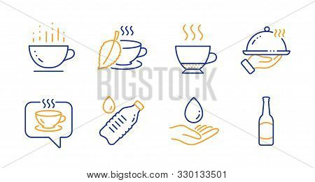 Water Care, Espresso And Coffee Line Icons Set. Water Bottle, Coffee Cup And Restaurant Food Signs. 
