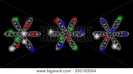 Bright Mesh Password Code With Glow Effect. White Wire Frame Triangular Mesh In Vector Format On A B