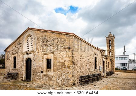 Agia Paraskevi Old Stone With Domes And Bell Tower Byzantine Church In Geroskipou Village, Cyprus