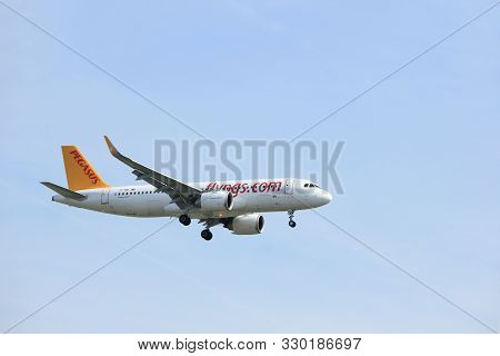 Amsterdam, The Netherlands - March 31st, 2017: Tc-nbi Pegasus Airbus A320neo Approaching Polderbaan 