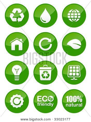 Zelená / eco lesklá tlačítka set