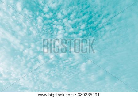 Vintage Abstract Summer Background,  Turqouise Color Sky And Moving White Cloud