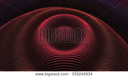 Circle Ripple Radial Pulse Effect. Particle 3d Wavy Drip Drop To Surface. Background Grid Structure.