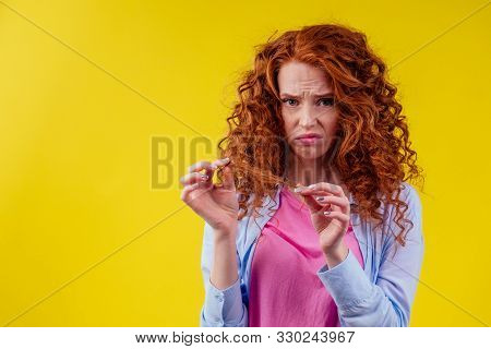 Upset Redhaired Ginger Foxy Woman With Dryness Tangled Red Hair