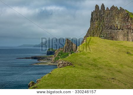 Amazing Profile View Of Tindholmur And Coast, Faroe Islands