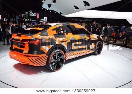 Geneva, Switzerland - March 04, 2019: Audi E-tron S-line - Geneva International Motor Show 2019