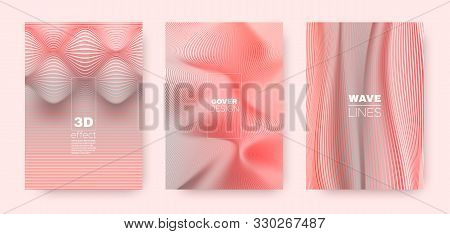 3d Lines Cover. Wavy Fluid Banner. Vector Distorted Texture. Coral Gradient Brochure. 3d Lines Conce