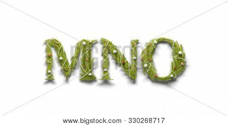 Decorative M N O Letters, Christmas Font Mock Up Isolated, 3d Rendering. Empty Nativity Uppercase Wi
