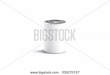 Blank White Big Conserve Can Mock Up, Front View, 3d Rendering. Empty Pineapple Or Tomato Caned Jar 