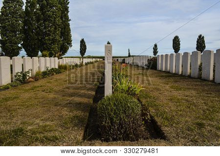 Passendale, West Flanders, Belgium, Aug. 2018: View On The Tyne Cot Commonwealth War Graves Cemetery