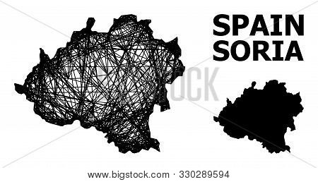 Web Vector Map Of Soria Province. Linear Frame 2d Mesh In Vector Format, Geographic Template For Pat