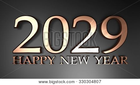 2029 Happy New Year Copper Write On Black Background - 3d Rendering Illustration