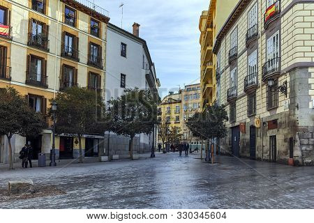 Madrid, Spain - January 23, 2018: Old Building At Ramales Square (plaza Ramales) In City Of Madrid, 