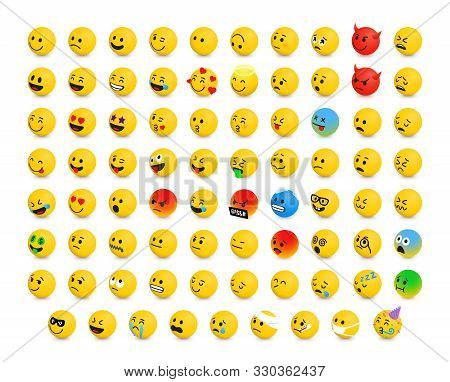 Left-oriented Isolated Isometric Emojis, Emoticons. Vector Illustration