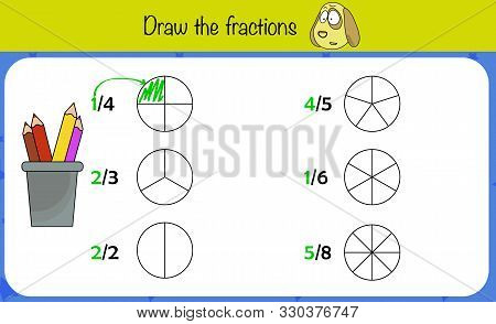 Draw The Fractions. Children Education Game, Iq Test, Brain Training