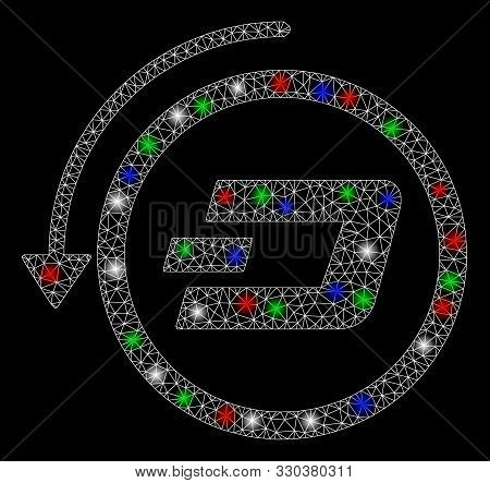 Bright Mesh Dash Revert Payment With Glow Effect. White Wire Frame Polygonal Mesh In Vector Format O