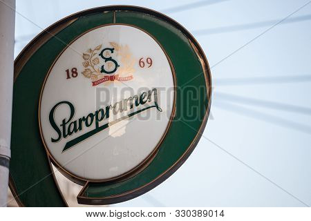 Belgrade, Serbia - September 29, 2019: Staropramen Logo In Front Of A Local Retailer Bar In Belgrade