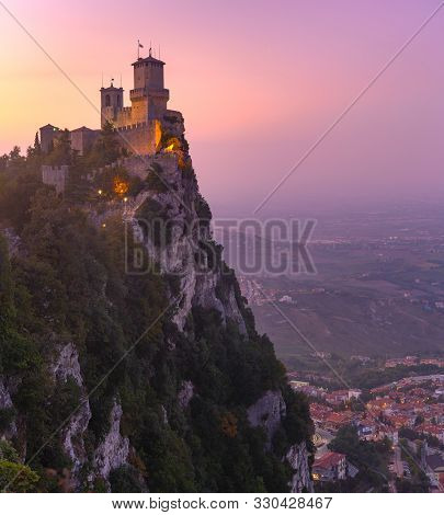 Guaita Fortress Or Prima Torre On The Ridge Of Mount Titano, In The City Of San Marino Of The Republ