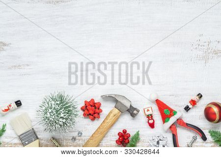 Merry Christmas And Happy New Years Handy Constrcution Tools Background Concept. Handy House Fix Diy