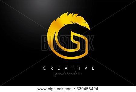 G Golden Gold Feather Letter Logo Icon Design With Feather Feather Creative Look Vector Illustration