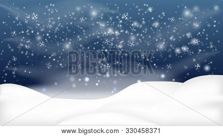 Snowy Landscape Isolated On Dark Background.christmas,  Holiday Winter Landscape For Merry Christmas