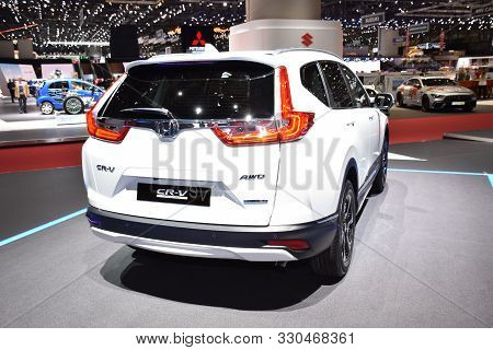 Geneva, Switzerland - March 05, 2019: Honda Cr-v Hybrid - Geneva International Motor Show 2019
