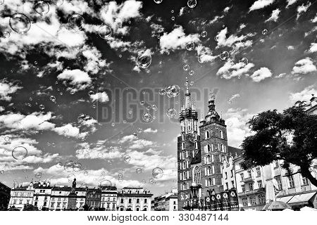 Historic Historic St. Mary's Church In Cracow, Poland On A Warm Summer Day