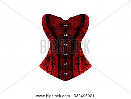 Luxury Corset. Lace Black And Red Vintage Corset. Vector Design Isolated On White Background