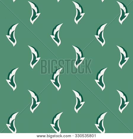 Vector Delicate Folk Rose Leaves On Green Seamless Pattern Background.
