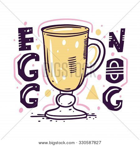 Egg Nog Hot Drink. Cocktail In Irish Glass. Hand Drawn Vector Illustration. Isolated On White Backgr