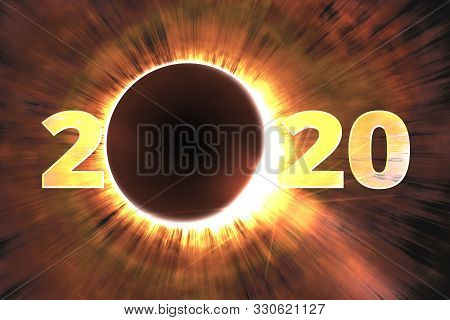 Full Solar Eclipse, Astronomical Phenomenon - Full Sun Eclipse. The Moon Covering The Sun In A Parti