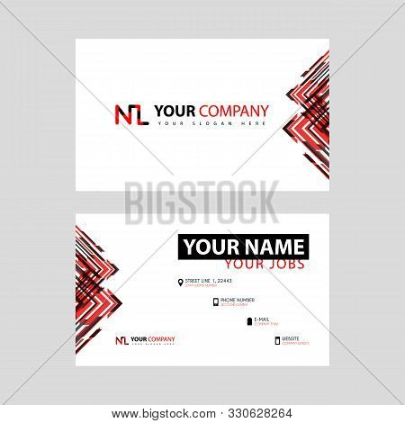 Business Card Template In Black And Red. With A Flat And Horizontal Design Plus The Nl Logo Letter O