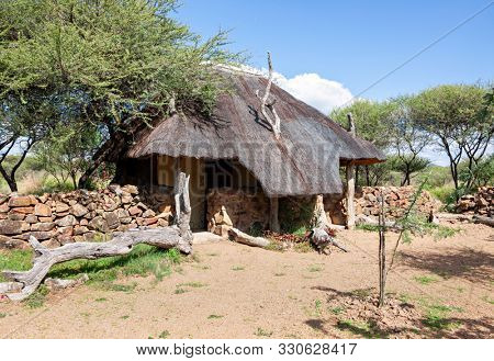 Botswana, traditional african house, Setswana culture, build in a village near Kalahari
