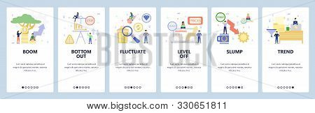 Mobile App Onboarding Screens. Economy, Financial And Trading Icons, Stock Exchange, Business Market