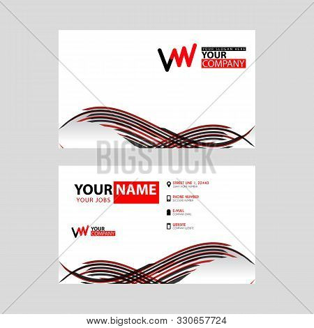 Horizontal Name Card With Vw Logo Letter And Simple Red Black And Triangular Decoration On The Edge.
