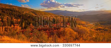 Panoramic view autumn landscape from highway 133 in Colorado