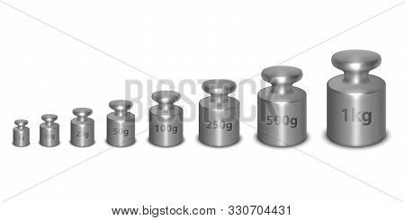 Vector 3d Realistic Metal Steel Silver Calibration Laboratory Weight Different Sizes Icon Set Closeu