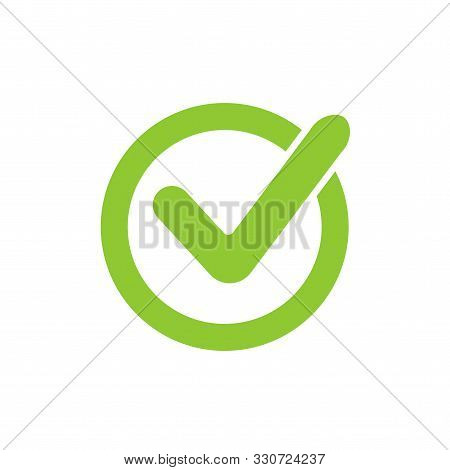 Green Check Mark Icon In A Circle. Tick Symbol In Green Color, Vector Illustration.