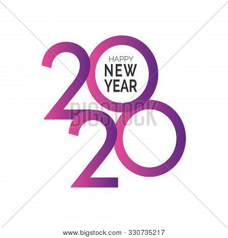 Happy New Year 2020. Holiday Banner On White Backdrop. Color Gradient Numbers And Congratulation Tex