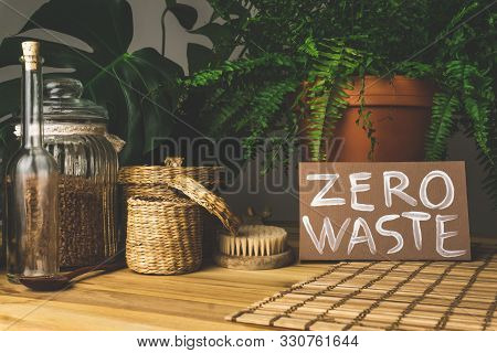 Zero Waste Concept. Reusable Household Items (cans, Plates, Bags). Environmental Movement To Reduce