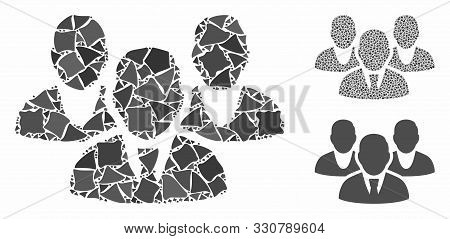 Staff Composition Of Uneven Parts In Various Sizes And Color Hues, Based On Staff Icon. Vector Joggl