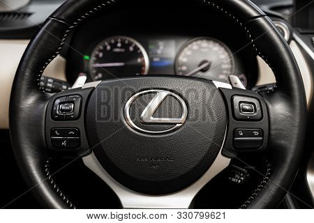 Novosibirsk, Russia - September 29, 2019:  Lexus Nx, Close-up Of The Dashboard, Speedometer, Tachome