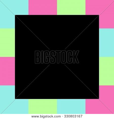 Empty Black Square On Pastel Color Squares Checkered Block, Template Banner Checker Multi Color Rain