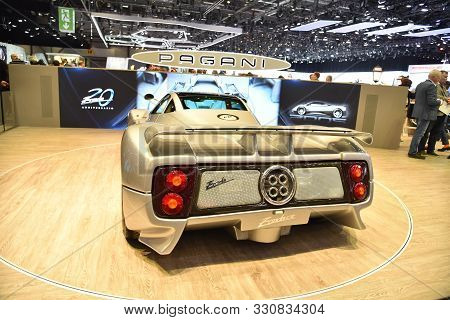 Geneva, Switzerland - March 05, 2019: Pagani Zonda C12 Geneva International Motor Show 2019