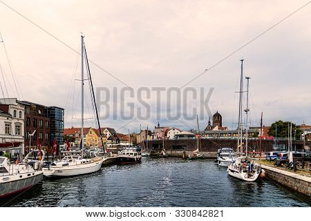 Stralsund, Germany - July 31, 2019: View Of The Harbour. Stralsund Old Town Is A Unesco World Herita